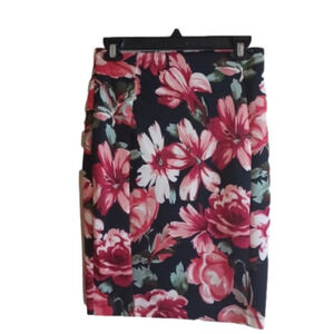 Henry Martin pretty floral red, pink white and green on black skirt .Size small